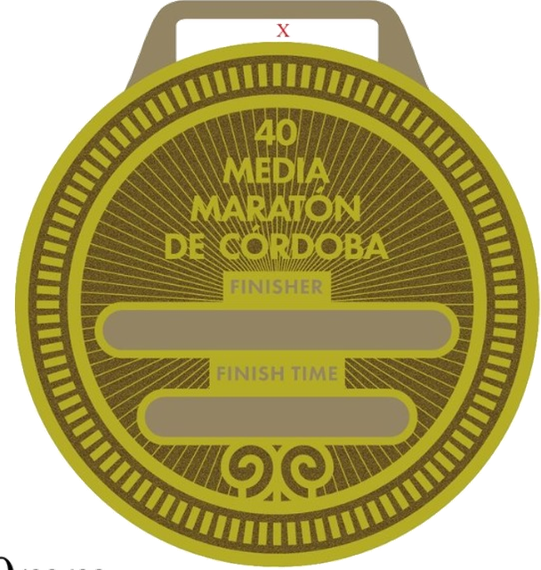 Reverso de la medalla con espacio para nombre y tiempo